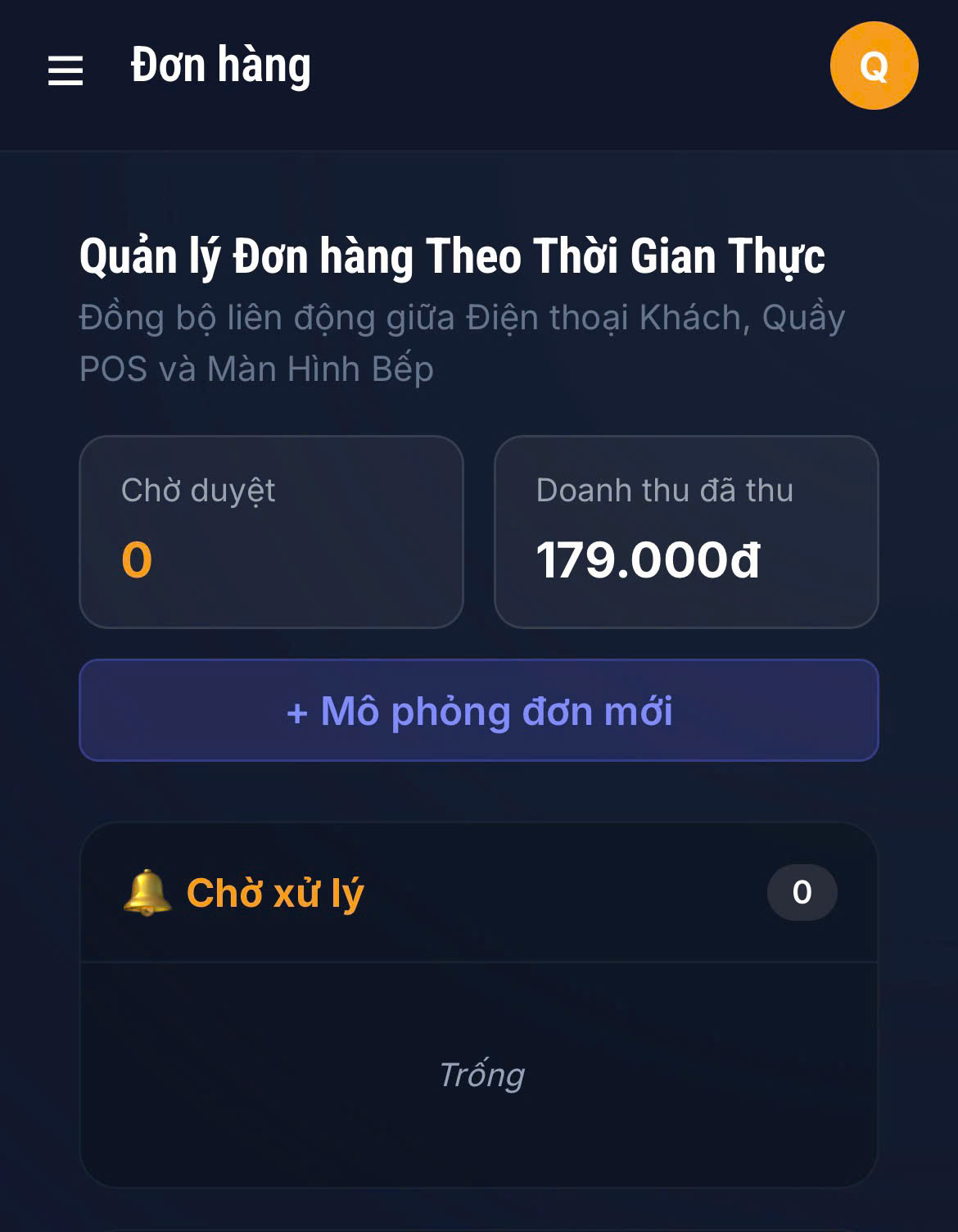 Giao diện Đơn hàng chi tiết giúp chủ quán theo dõi từ xa